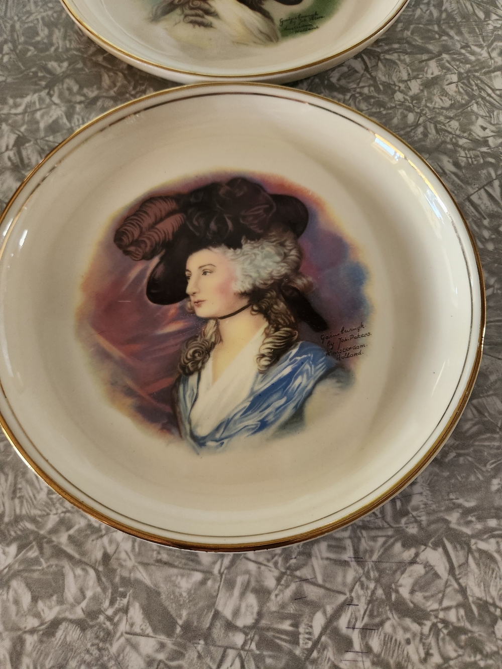 Vintage Hyalyn 8" -Inspired Women’s Hair Portrait Ceramic Dish - Blue Accents